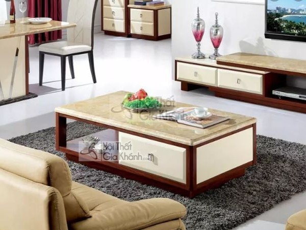 Bàn trà mặt đá mặt kính vân mây