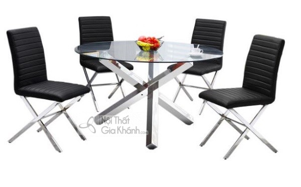 Bộ bàn ăn hiện đại mặt kính cường lực