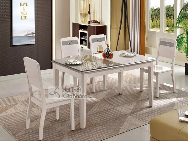 Bộ bàn ăn mặt kính nhập khẩu BA135K-135 tông trắng hiện đại