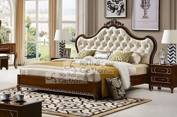 Khung giường bọc da làm từ gỗ tự nhiên xử lý chống ẩm