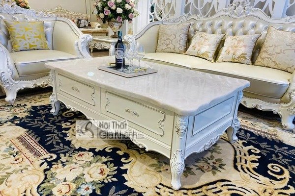 Bàn trà đẹp màu trắng kem có ngăn kéo BTNK8801HD-14