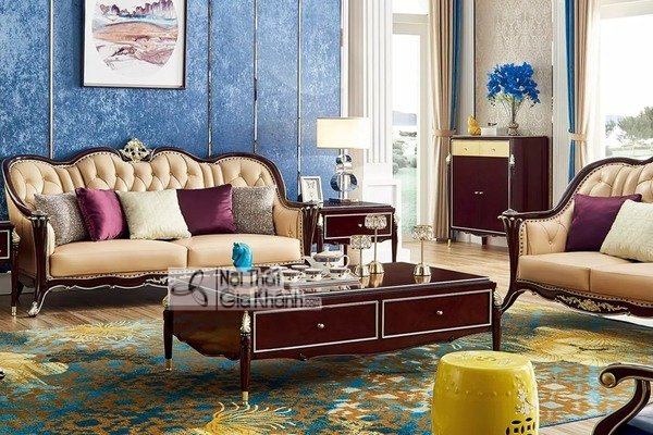 Bàn trà tân cổ điển màu nâu cho phòng khách