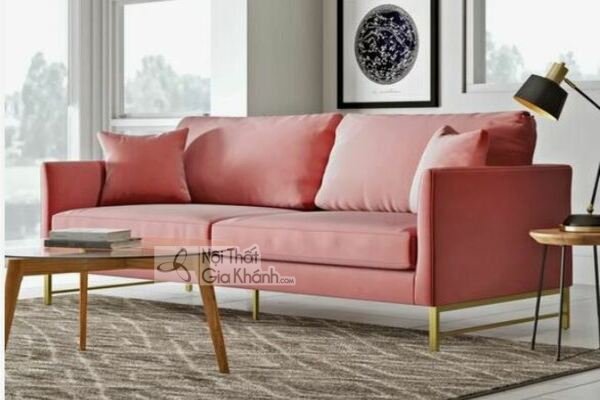 Bàn trà gỗ tròn kèm bộ sofa hồng