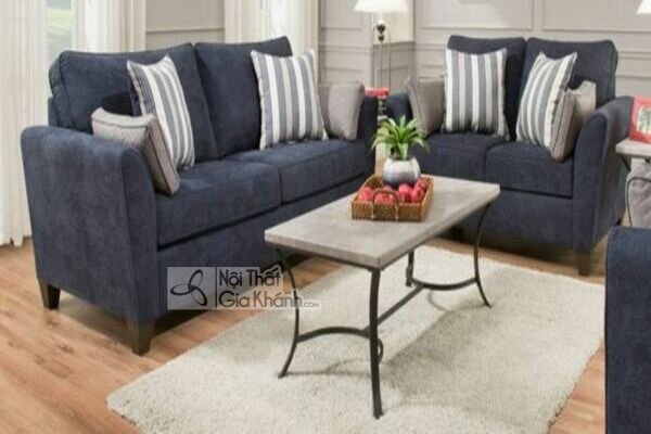 Bàn trà chân sắt kèm bộ sofa tím than