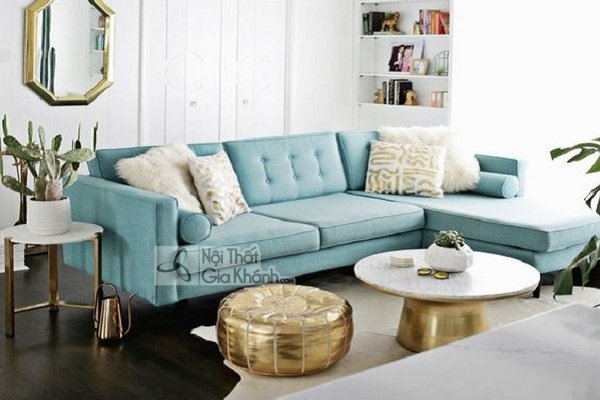 Bàn trà đẹp kèm bộ sofa xanh dương