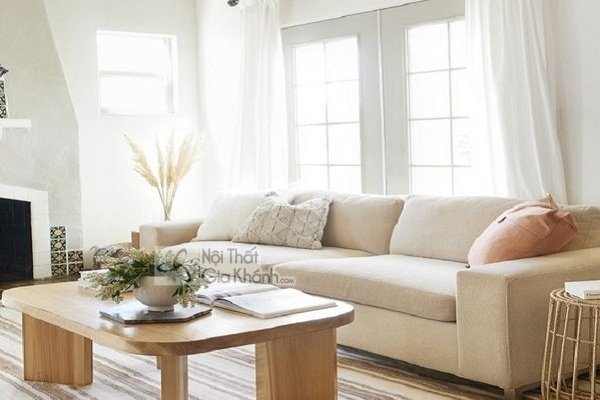 Bàn trà đẹp kèm bộ sofa màu kem