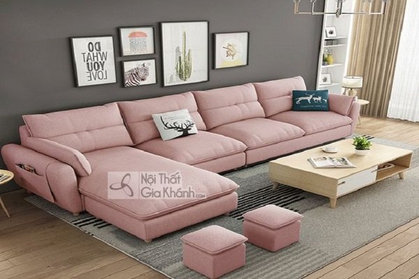 Bàn trà bắc âu kèm bộ sofa màu hồng lịch sự