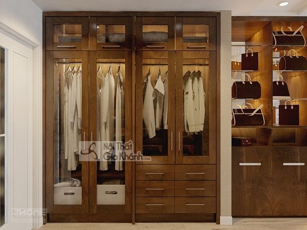 Tủ quần áo gỗ kính 4 cánh kết hợp kính cường lực và gỗ công nghiệp