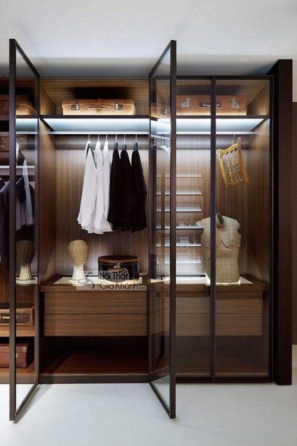 Tủ quần áo cánh kính cửa mở 2 cánh khung nhôm đen