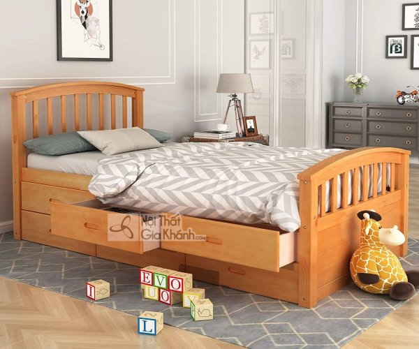 Giường gỗ công nghiệp có ngăn kéo kiểu đồng quê