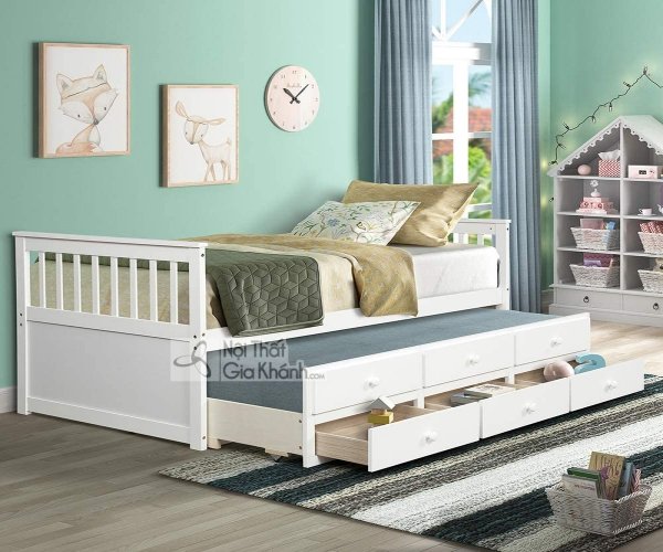 Giường có hộc kéo kiểu đồng quê