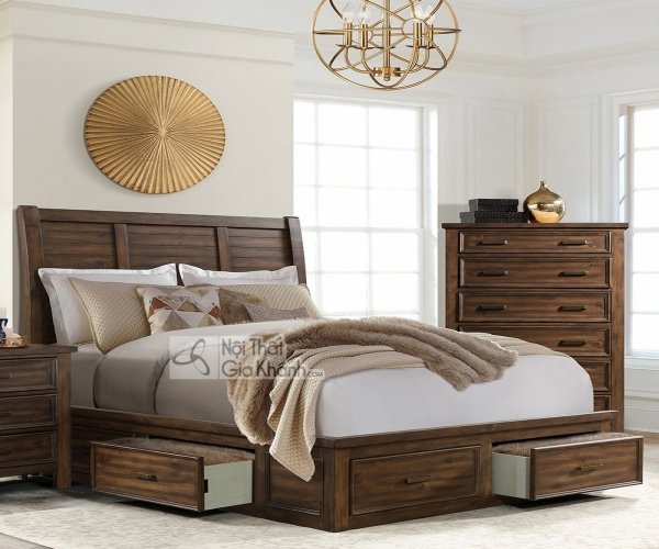 Ảnh tham khảo giường kiểu rustic có ngăn kéo, mẫu 41