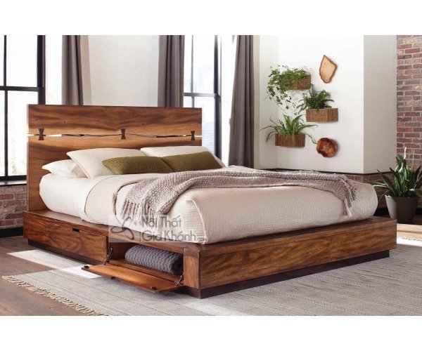 Giường rustic có ngăn kéo lật