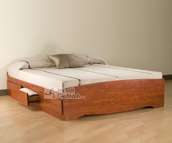 Giường thấp sàn vai cánh cung, hộc hai bên