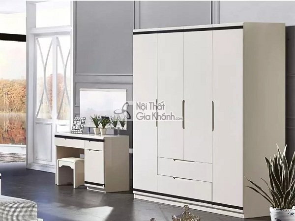 Tủ quần áo 3 buồng 4 cánh kiểu Hàn TU3307 viền đen nền trắng