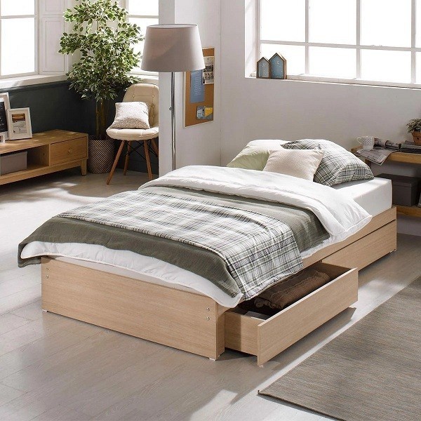 Giường hộp gỗ công nghiệp có ngăn kéo, bề mặt phủ Melamine chống ẩm mốc