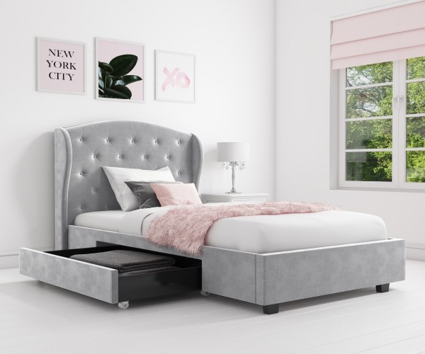 Giường hộp cao cấp màu xám, thành giường bọc nệm êm ái