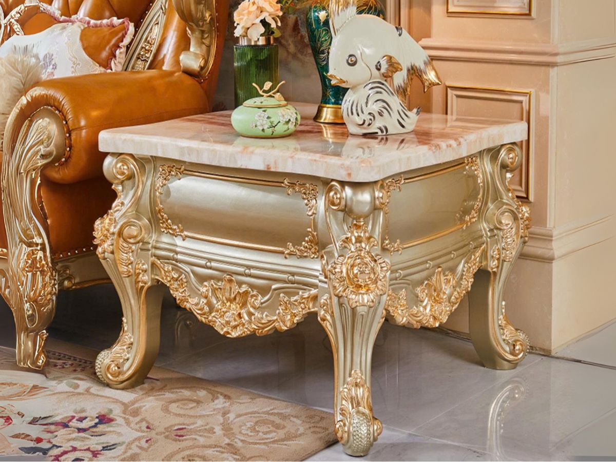 Bàn trà góc mặt đá tự nhiên BG801 nhập khẩu kê phòng khách hiện đại