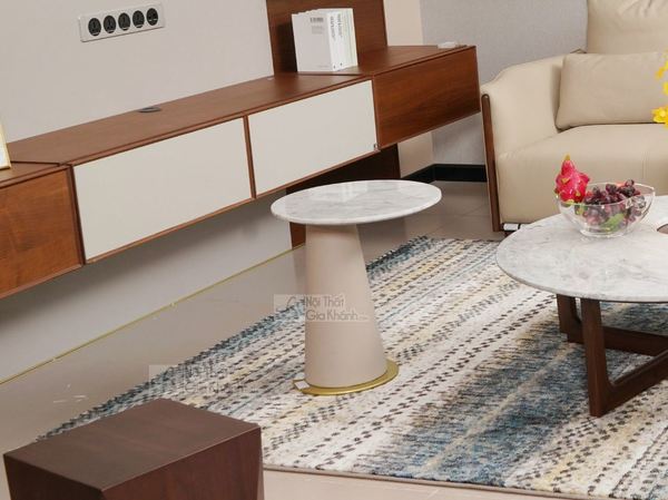Bàn trà tròn mặt đá cẩm thạch cỡ nhỏ cho phòng khách hiện đại