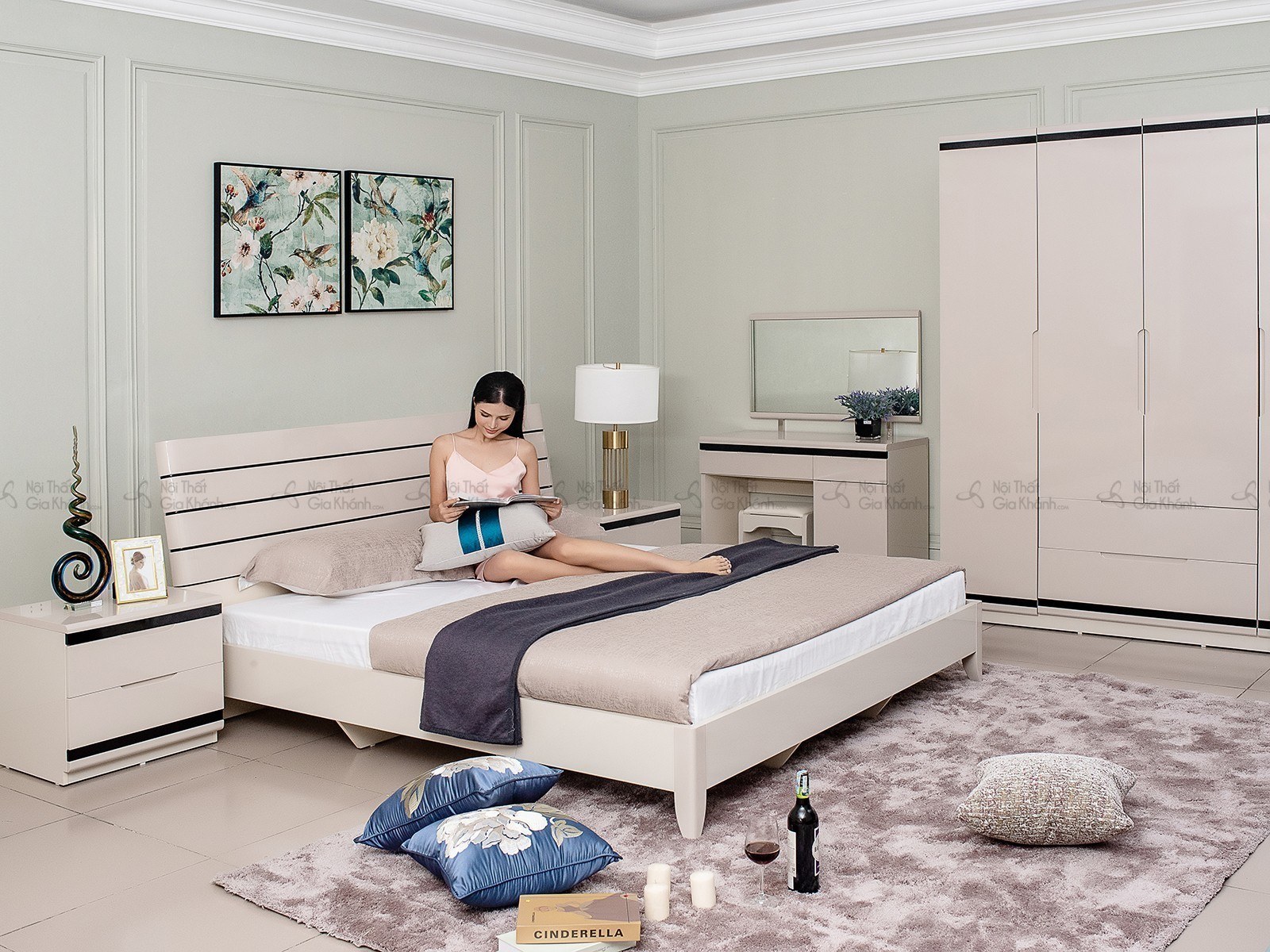 Giường ngủ gỗ hiện đại nhập khẩu GI3307-15 khổ Queen 1m6x2m