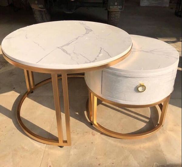 Bàn trà oval bầu dục mặt đá tự nhiên vân đá sang trọng