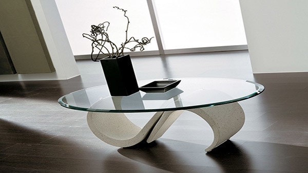 Bàn trà oval bầu dục mặt kính cường lực sang trọng