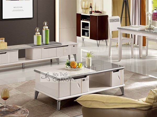 Bàn trà mặt kính cường lực khung gỗ