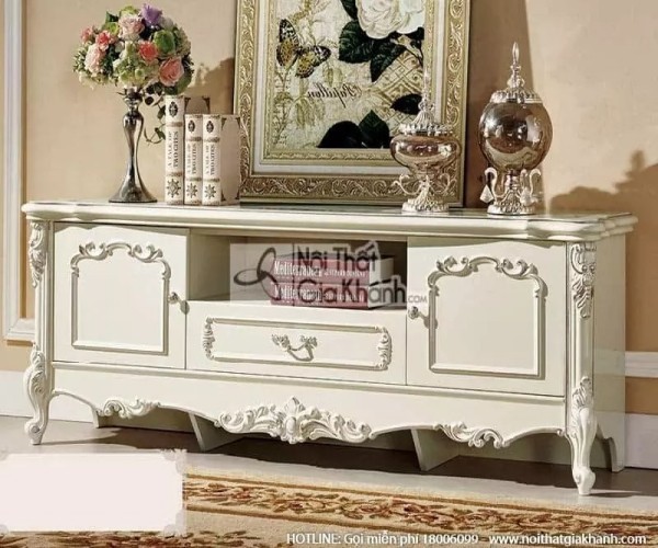 Kệ tivi gỗ 1m2 kiểu dáng tân cổ điển chạm khắc tinh xảo