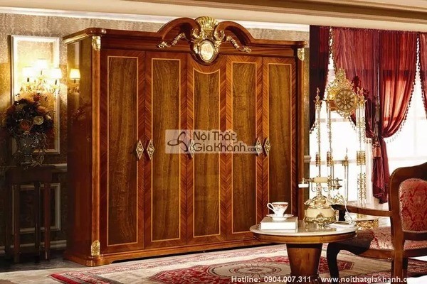 Tủ quần áo gỗ công nghiệp 6 cánh vân gỗ cho phòng ngủ nhỏ