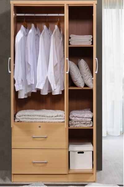 Tủ quần áo 2 cánh màu gỗ sáng cho phòng ngủ nhỏ