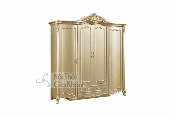 Tủ quần áo tân cổ điển mạ ánh vàng 4 cánh chạm khắc hoa văn