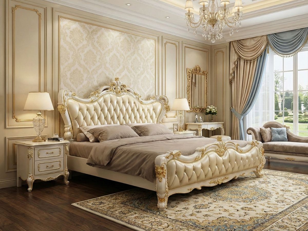 Giường Ngủ Tân Cổ Điển Aurelisse 2M GIB68-20 Dát Vàng Họa Tiết