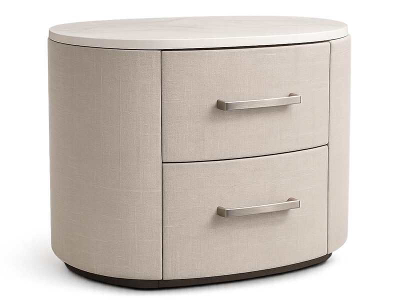 Tủ đầu giường TA1807 được chụp độc lập trên nền trắng, làm nổi bật kiểu dáng bo tròn và các chi tiết. Tủ có mặt đá trắng h…
