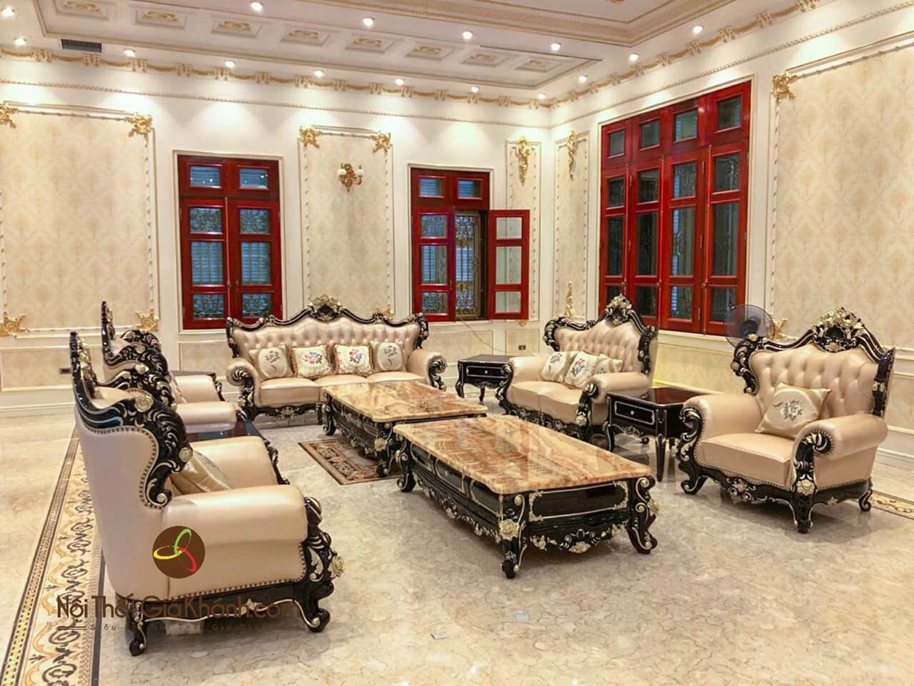 Sofa biệt thự khung gỗ óc chó tự nhiên cao cấp