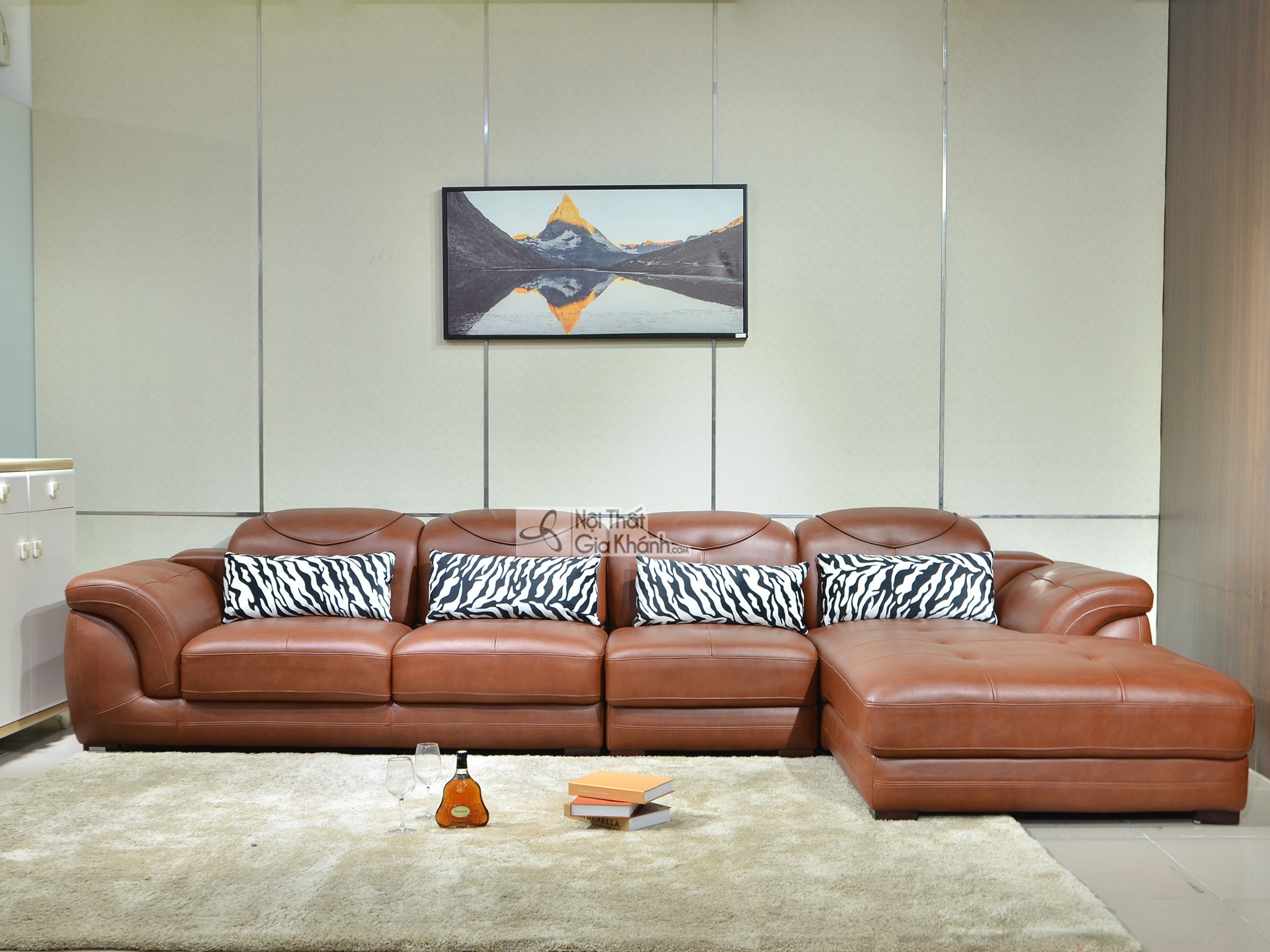 Sofa Băng Phong Cách Ý Da Bò 100% SFA38-32 Kèm Đôn