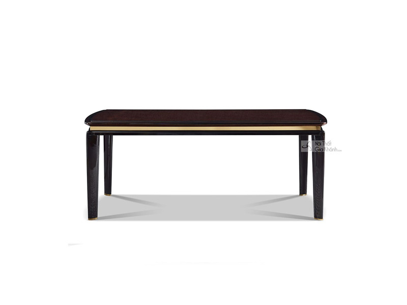 Bàn ăn mặt gỗ BAGD03-20 chụp chính diện trên nền trắng, nổi bật với mặt bàn hình chữ nhật bo tròn các góc, màu nâu sẫm. Vi…