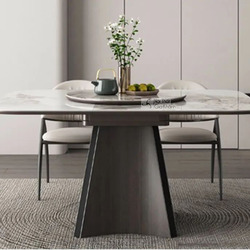 Bàn ăn đa năng BAT8806 được chụp chính diện, nổi bật với mặt đá pha lê nhân tạo màu trắng vân xám nhẹ, bo tròn các góc, đặ…