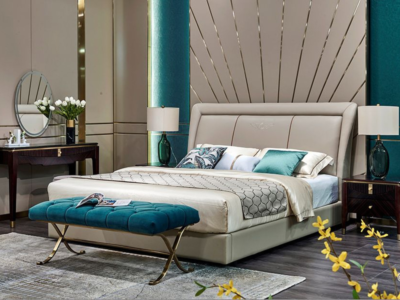 Giường ngủ bọc da cao cấp GIQF259-18 được đặt trong không gian phòng ngủ hiện đại, sang trọng. Giường có đầu giường bọc da…