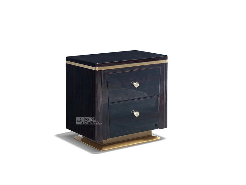 Tủ đầu giường Luxury TAGD03 được chụp từ góc 3/4 phía trước bên trái, nổi bật với thiết kế hình hộp chữ nhật bo tròn các c…