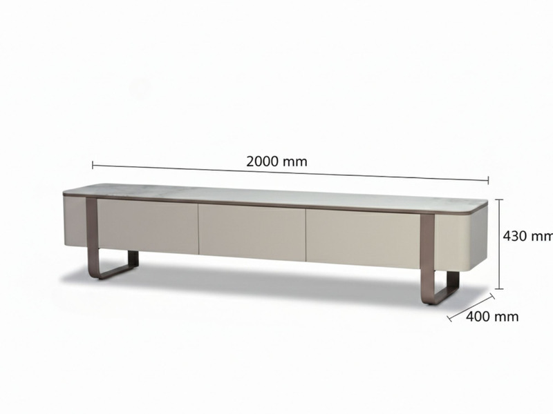 Hình ảnh kỹ thuật của kệ tivi KTKD8221-20 với các thông số kích thước rõ ràng: dài 2000mm, rộng 400mm, cao 430mm. Kệ có mặ…