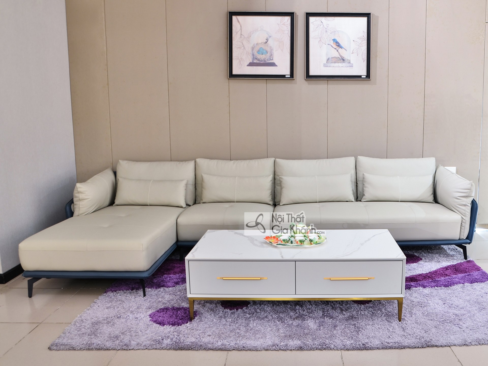 Bộ sofa góc phải 3 băng SF310 chân inox chịu lực tốt cho phòng khách rộng
