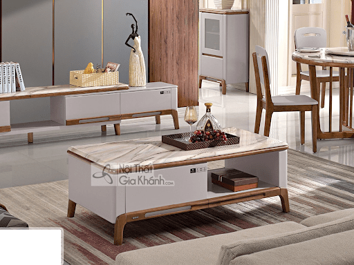 Bàn trà sofa mặt gỗ đá hình chữ nhật đẹp cho phòng khách hiện đại