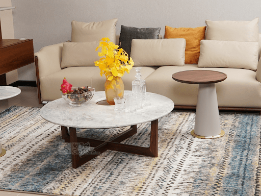 Bàn trà sofa hình tròn gọn nhẹ cho phòng khách nhỏ