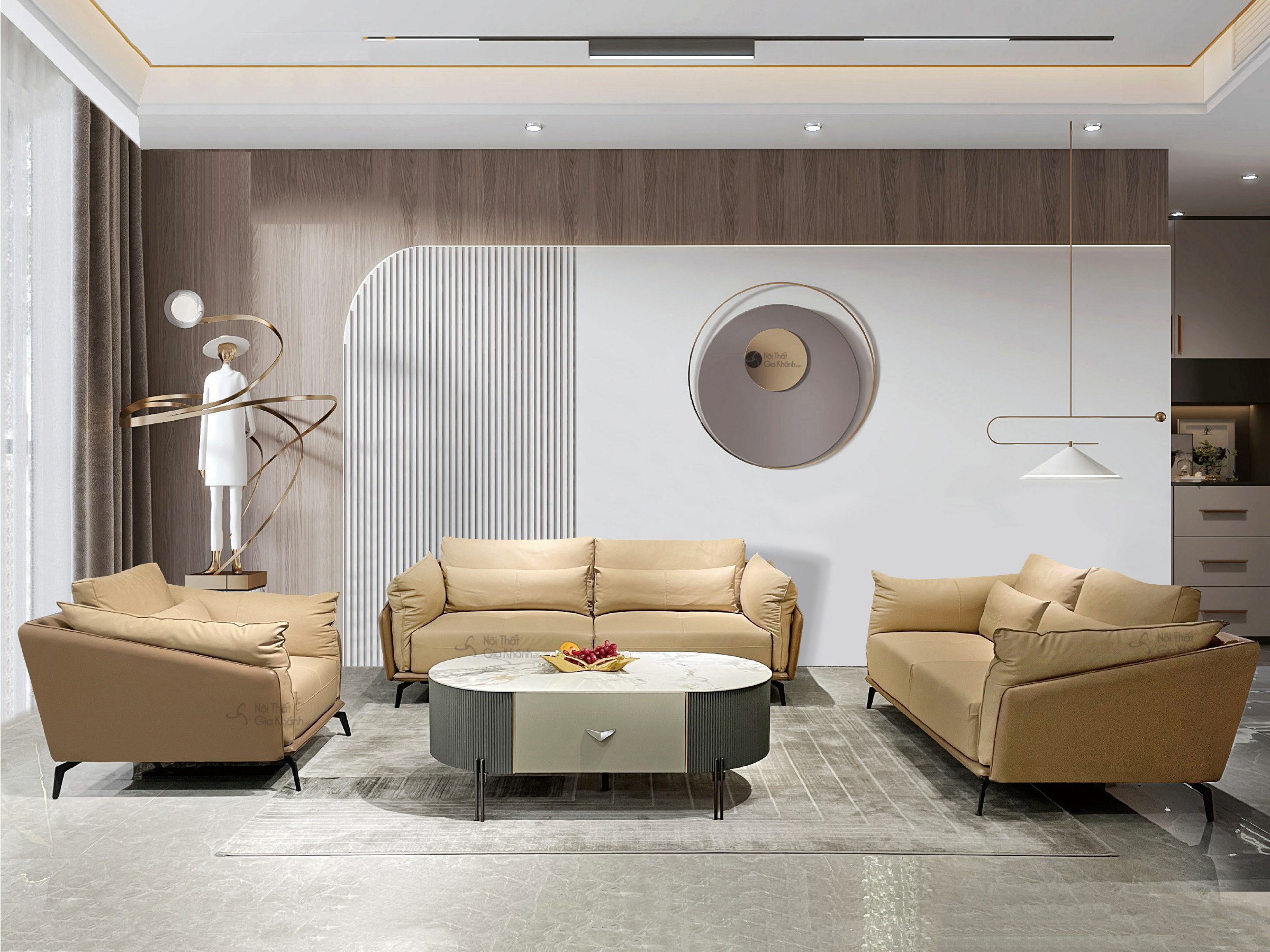 Bộ sofa 3 băng 1+2+3 chữ U SF-506 chân inox cho phòng khách gia đình đông người