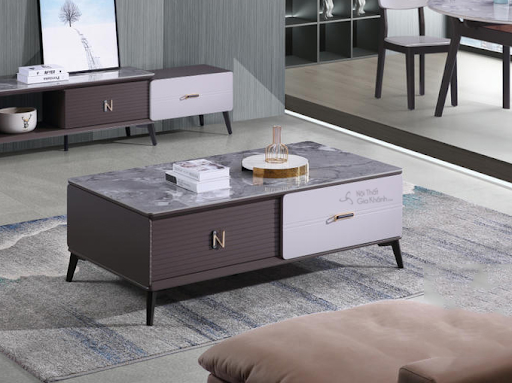 Bàn trà chân gỗ mặt đá hình chữ nhật