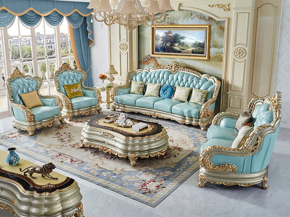 Sofa Tân Cổ Điển Tuyệt Mỹ Cho Biệt Thự SB990-1124 Họa Tiết Dát Vàng