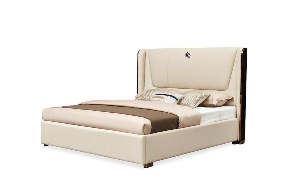 Giường ngủ cỡ lớn GIQF801-20 được chụp từ góc nghiêng trên nền trắng, thể hiện rõ thiết kế tổng thể và các chi tiết. Đầu g…