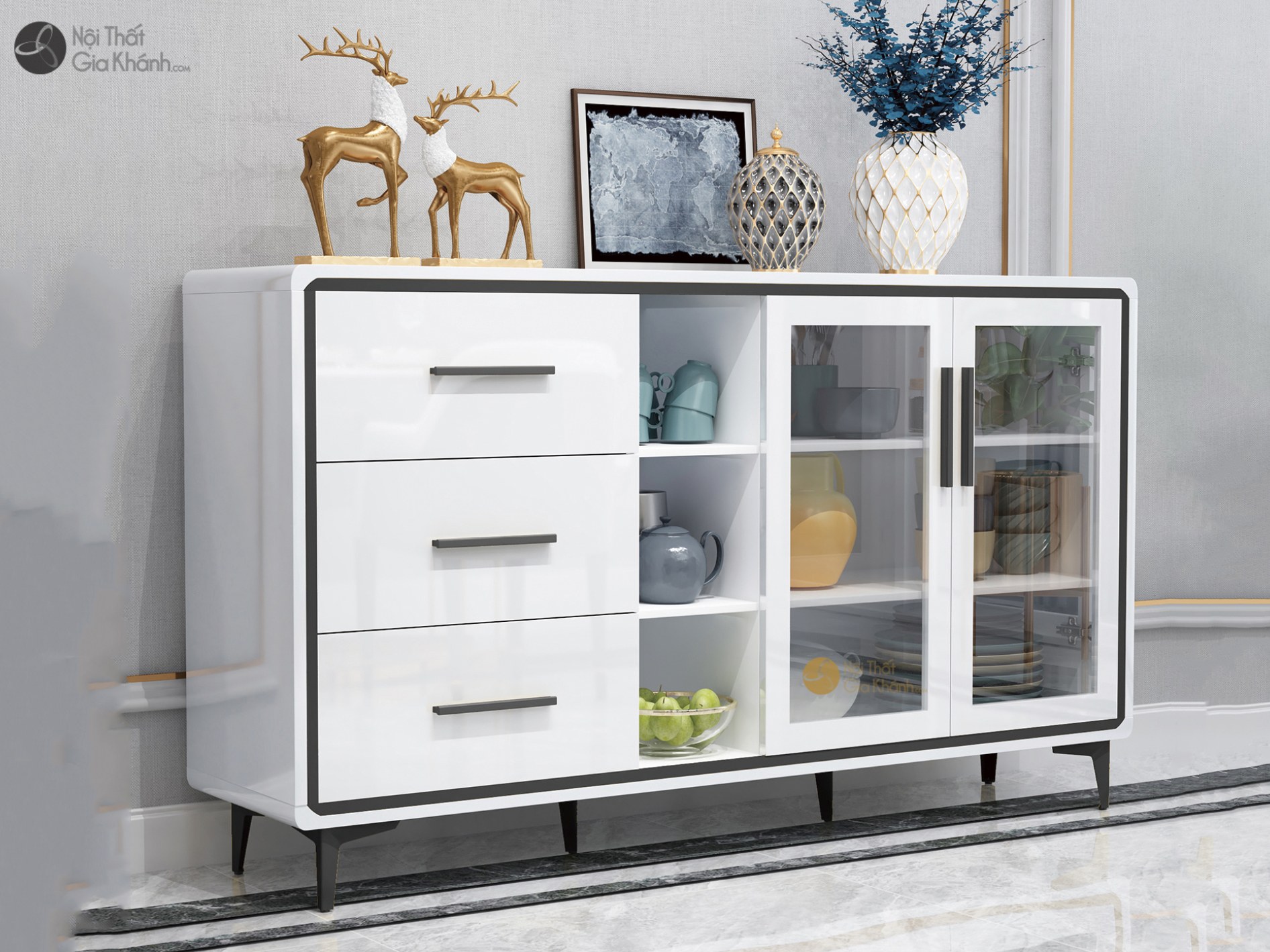Kệ trang trí phòng khách nhập khẩu tại showroom Nội Thất Gia Khánh