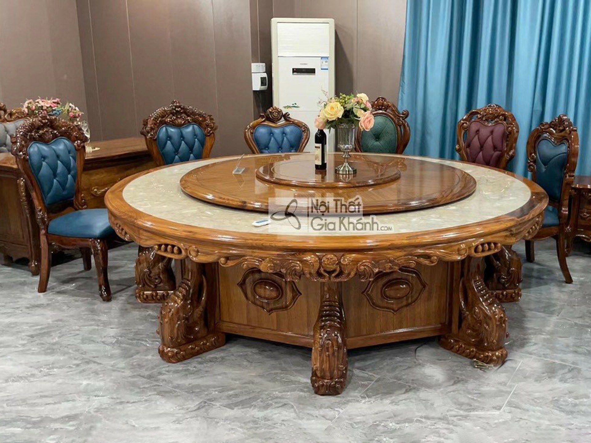 Bàn Ăn Gỗ Mun Kích Thước Lớn BA02-22 Tân Cổ Điển
