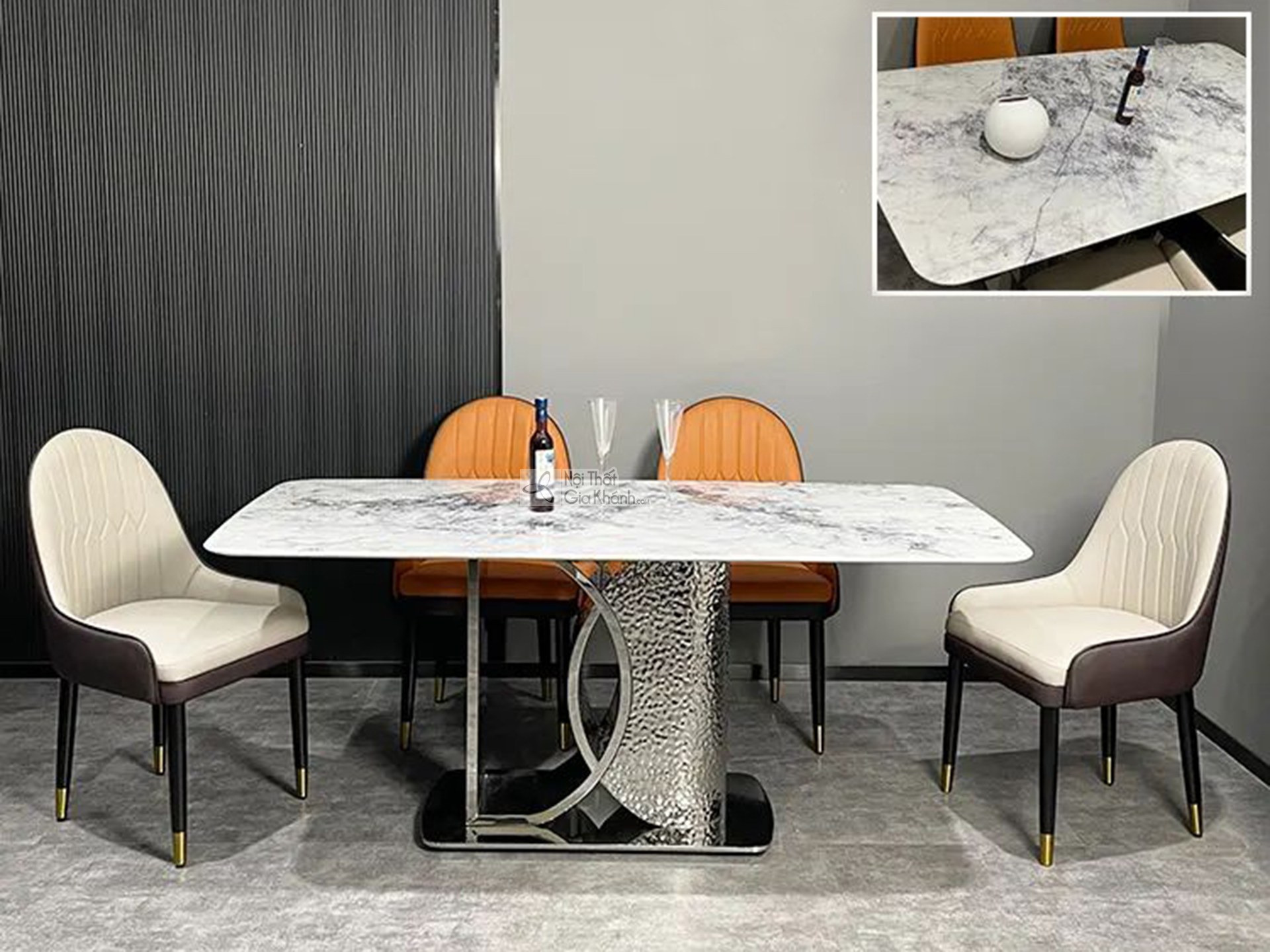 Bàn ăn mặt đá hiện đại cho chung cư BAQ61-18 kiểu dáng tối giản